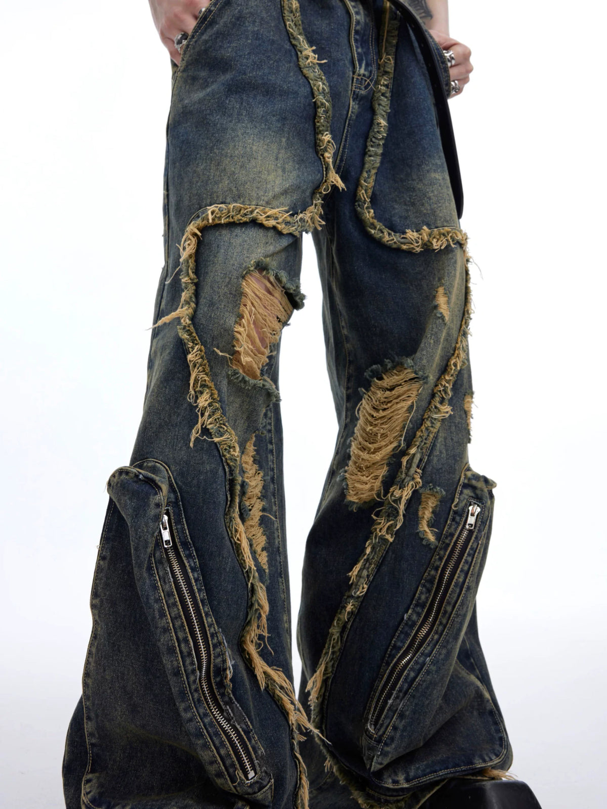 Distressed Fringe Straight-Leg Jeans | Washed Denim - main image 4