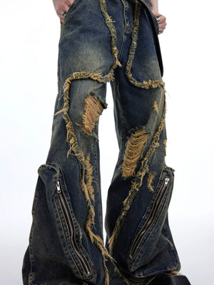 Distressed Fringe Straight-Leg Jeans | Washed Denim - main image 4