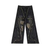 Distressed Fringe Straight-Leg Jeans | Washed Denim - Black