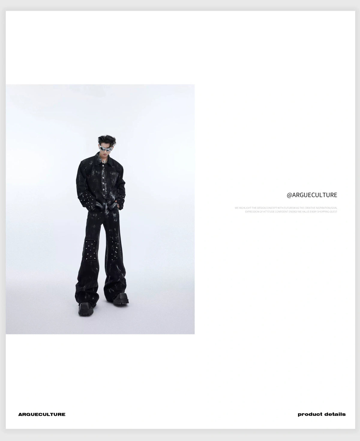 Distressed Painted Denim Jacket with Metal Rivets - description image 5