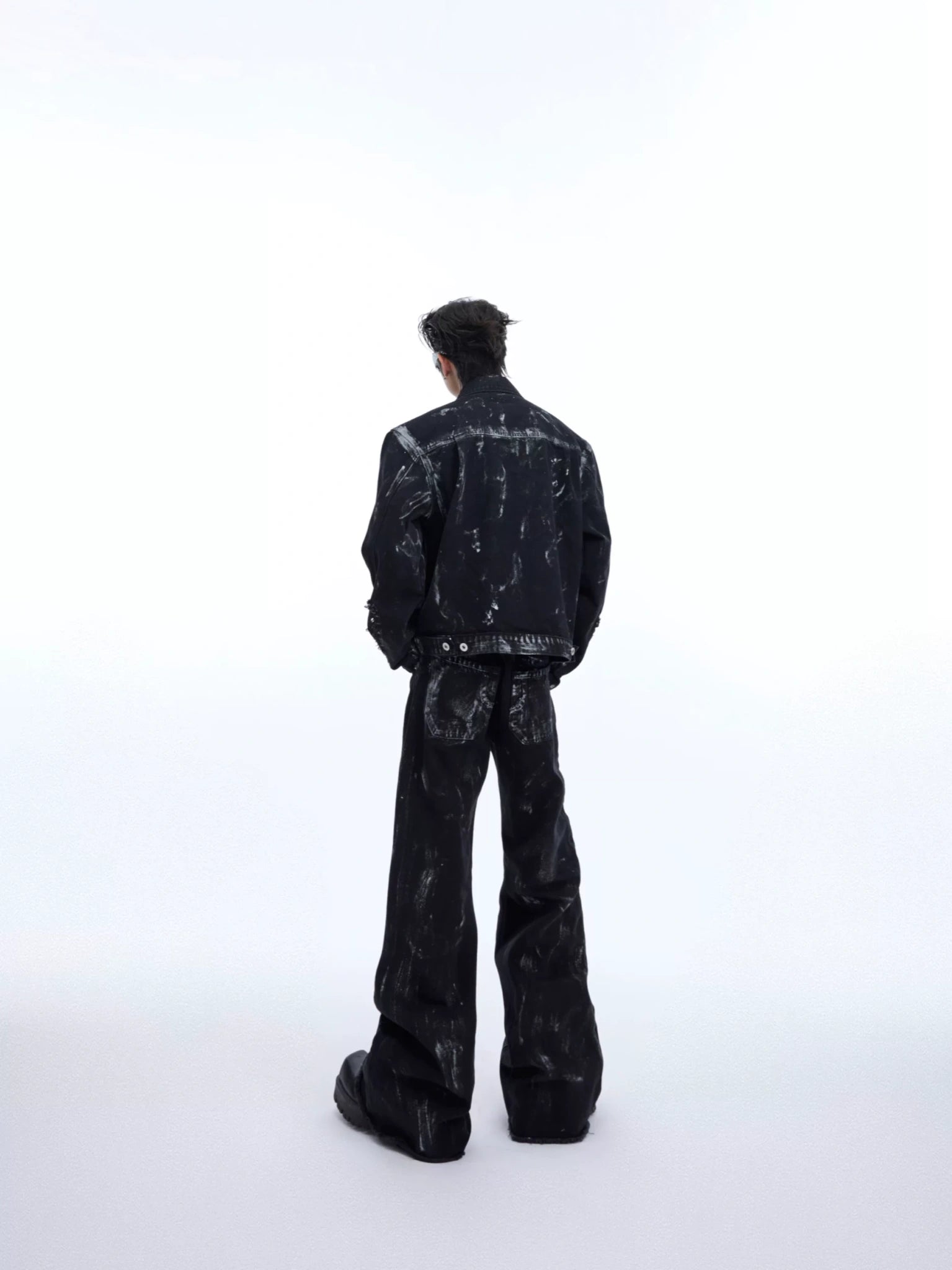 Distressed Painted Denim Jacket with Metal Rivets - main image 3