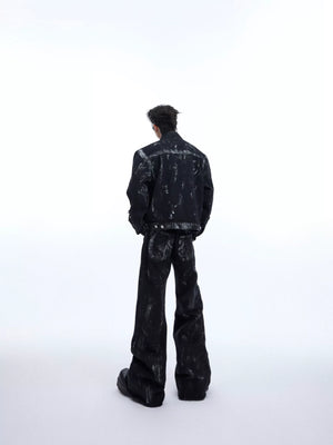 Distressed Painted Denim Jacket with Metal Rivets - main image 3