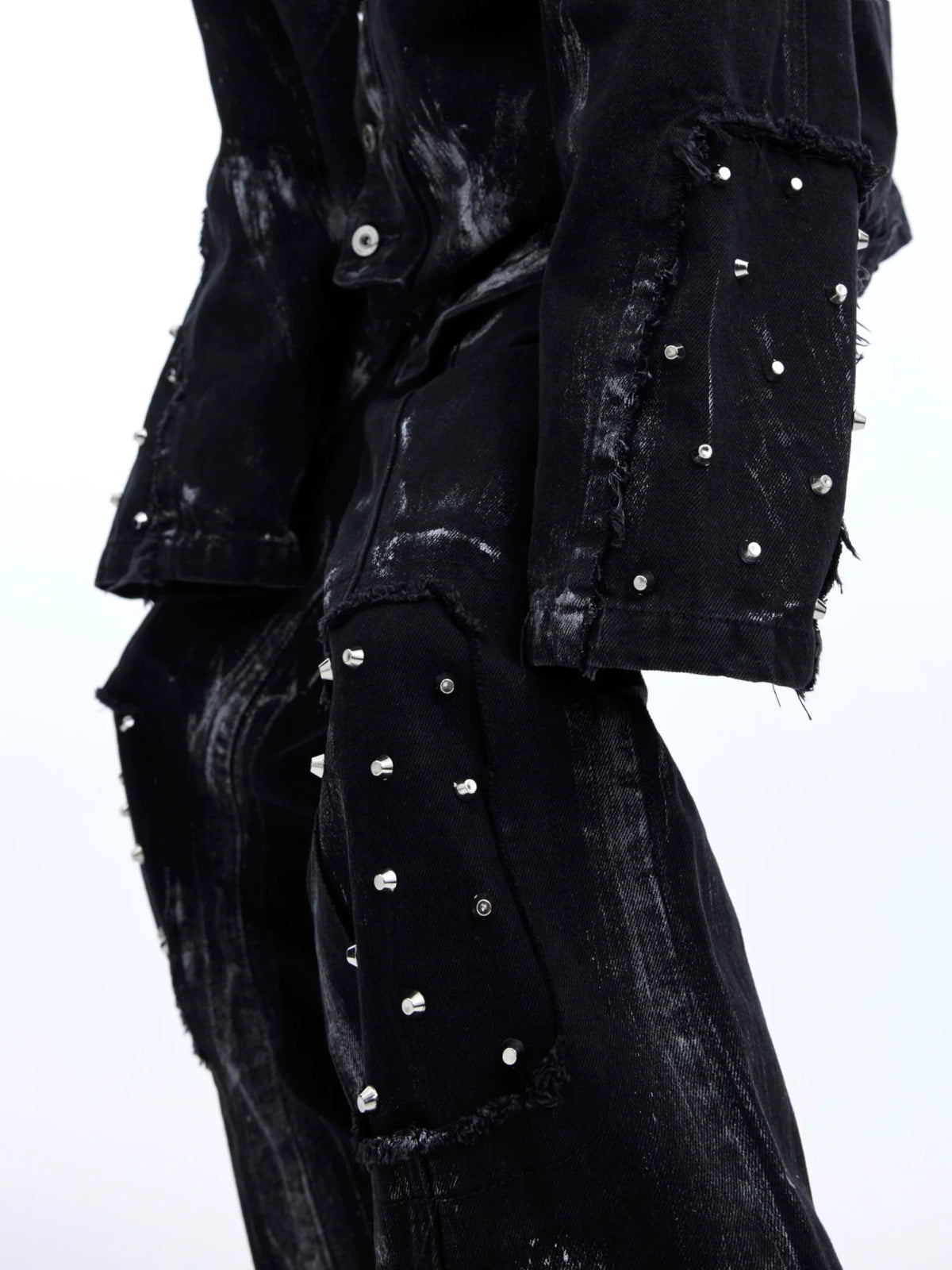 Distressed Painted Denim Jacket with Metal Rivets - main image 4