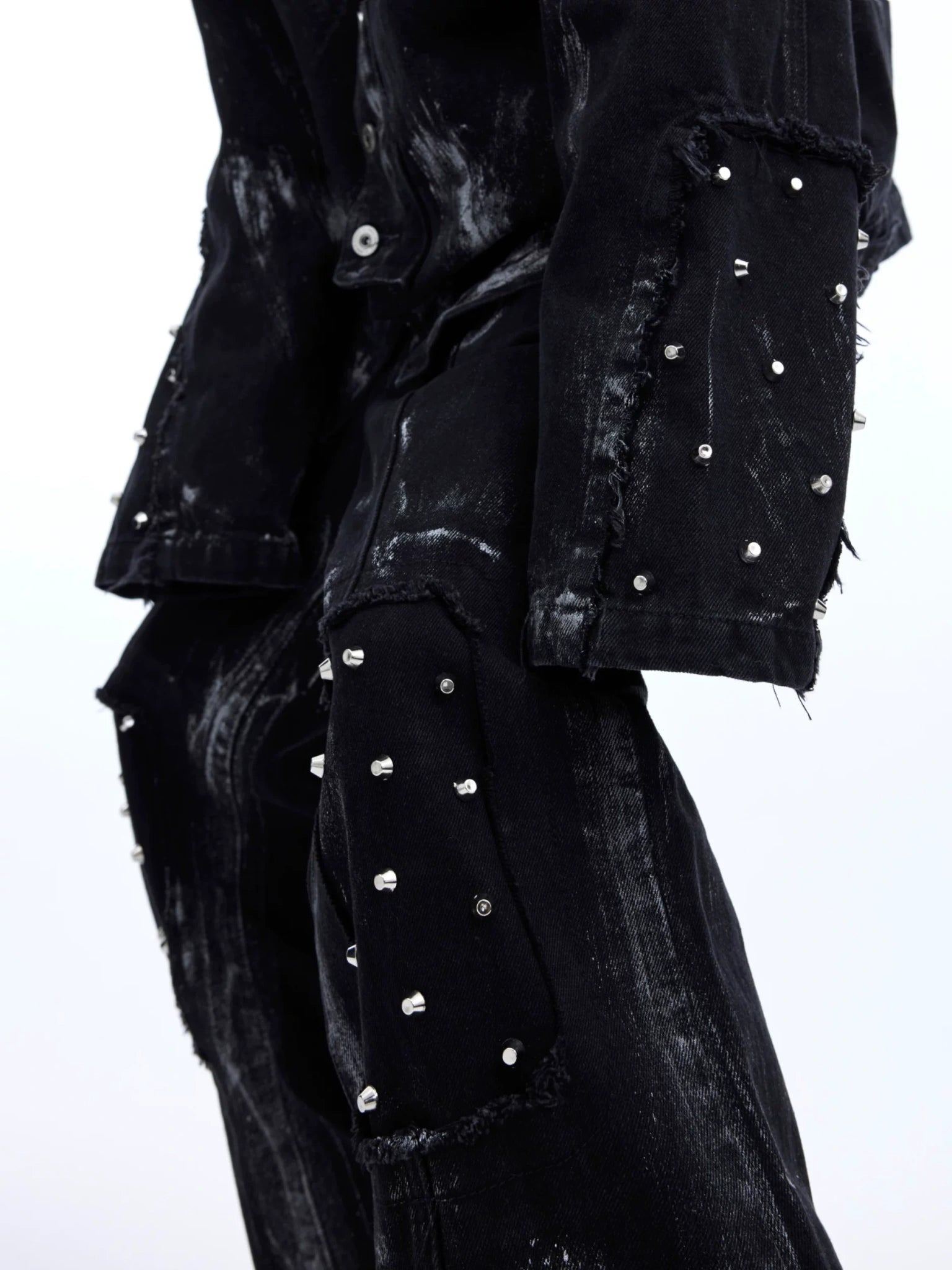 Distressed Painted Denim Jacket with Metal Rivets - main image 4