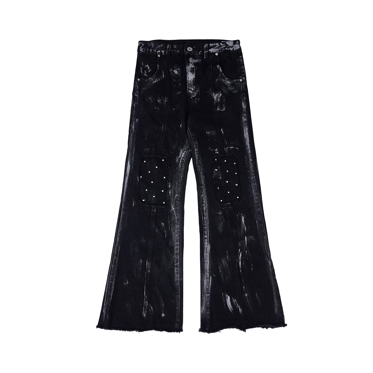 Distressed Painted Denim Jacket with Metal Rivets - Black Pants