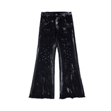 Distressed Painted Denim Jacket with Metal Rivets - Black Pants