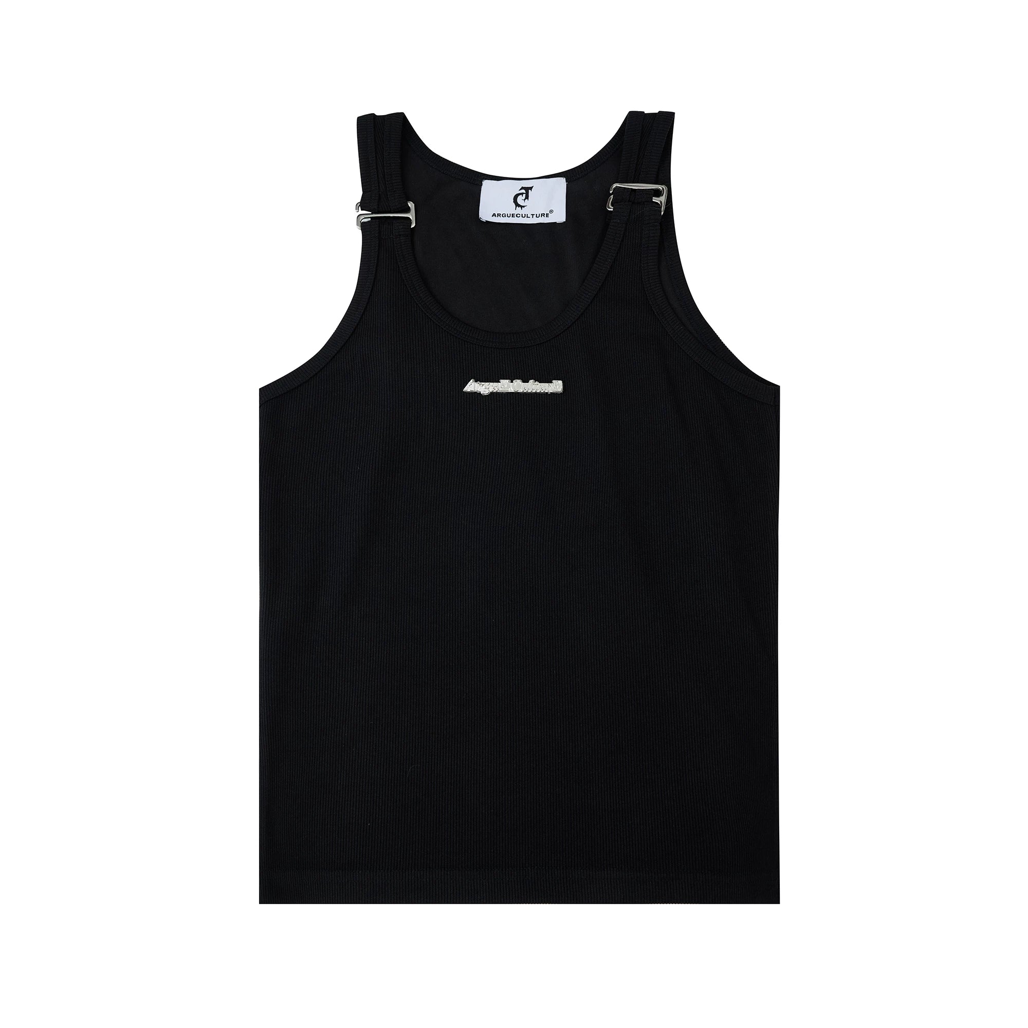 Metal-Trim Fitted Tank Vest | Unisex Streetwear - Black