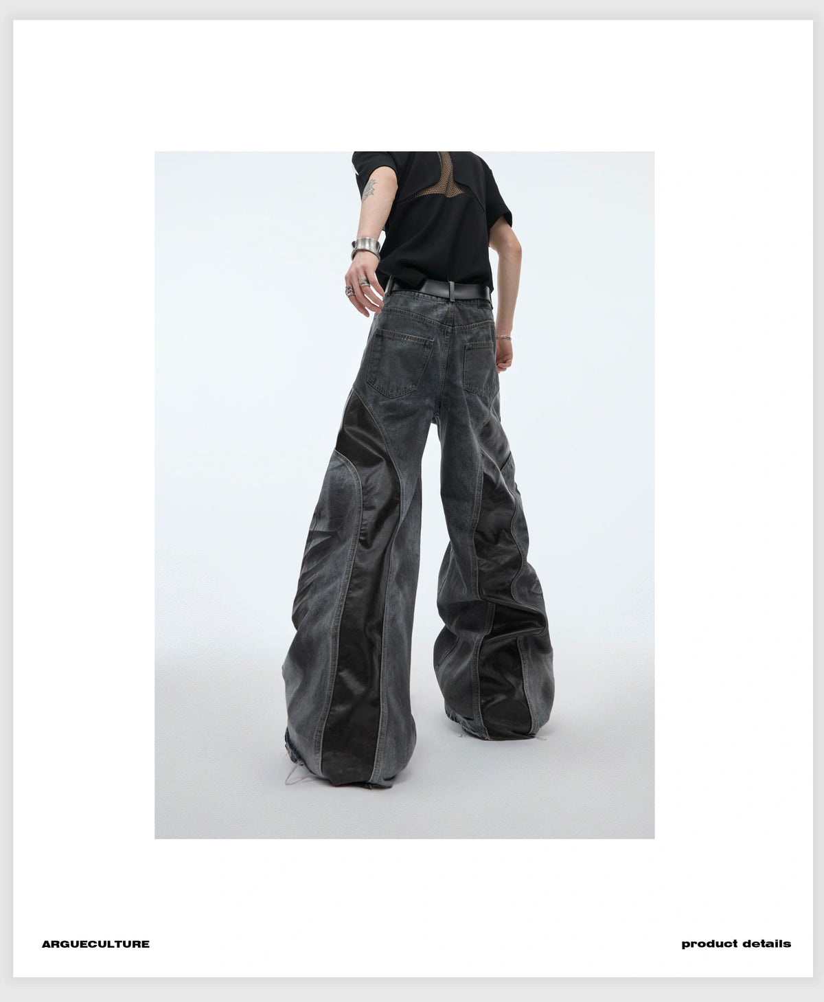 Relaxed Washed Denim Jeans with PU Panel Details - description image 4
