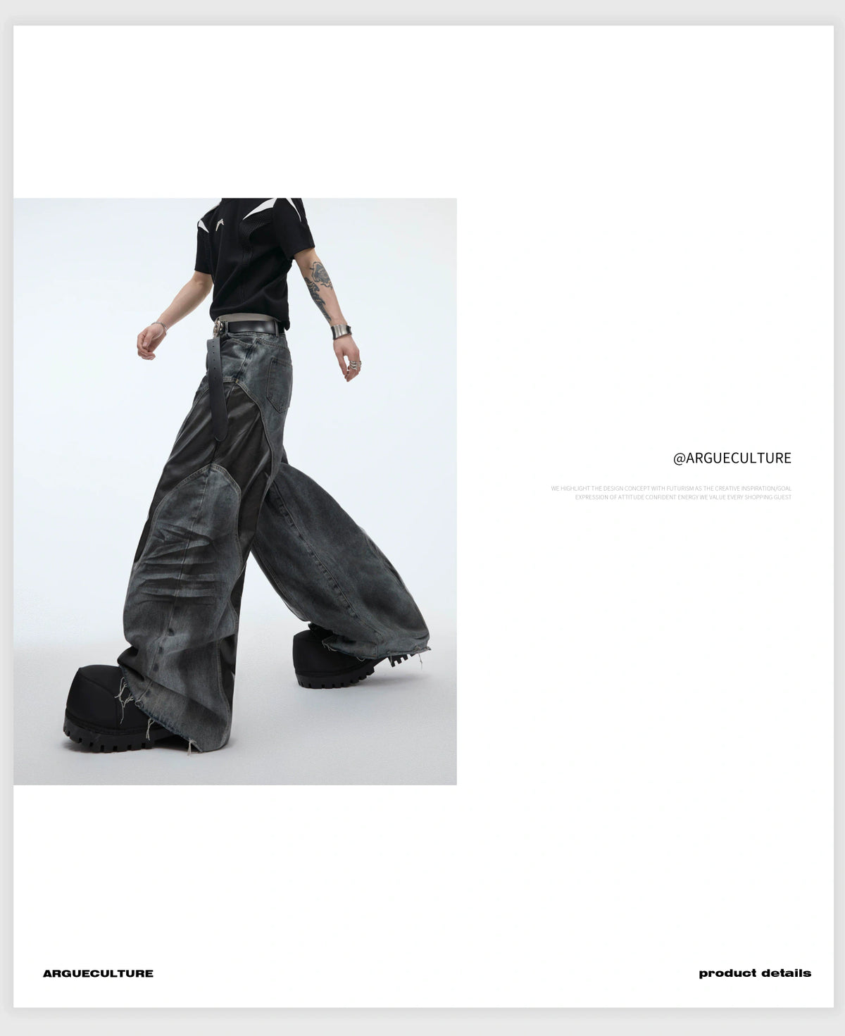 Relaxed Washed Denim Jeans with PU Panel Details - description image 5