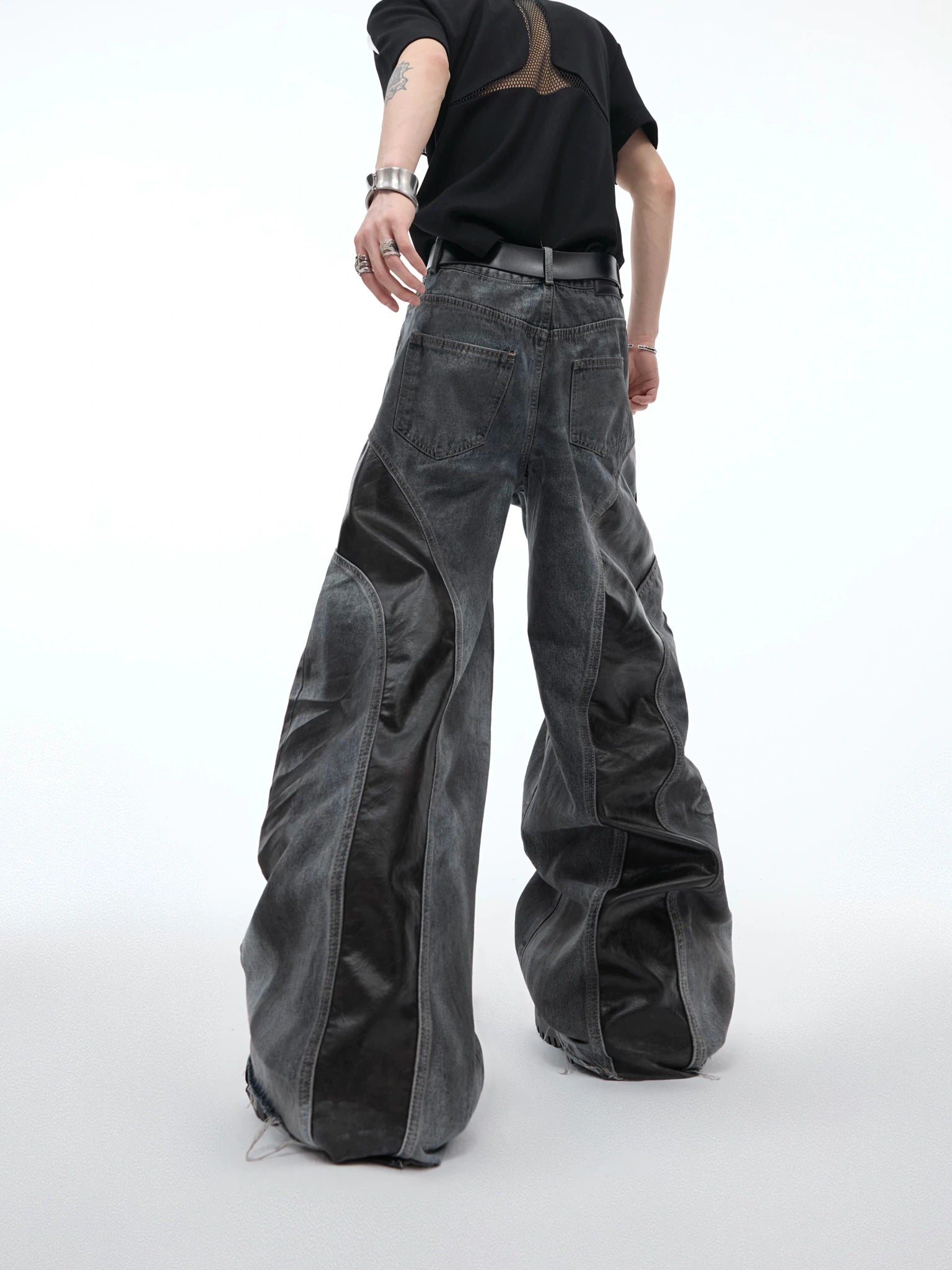 Relaxed Washed Denim Jeans with PU Panel Details - main image 2