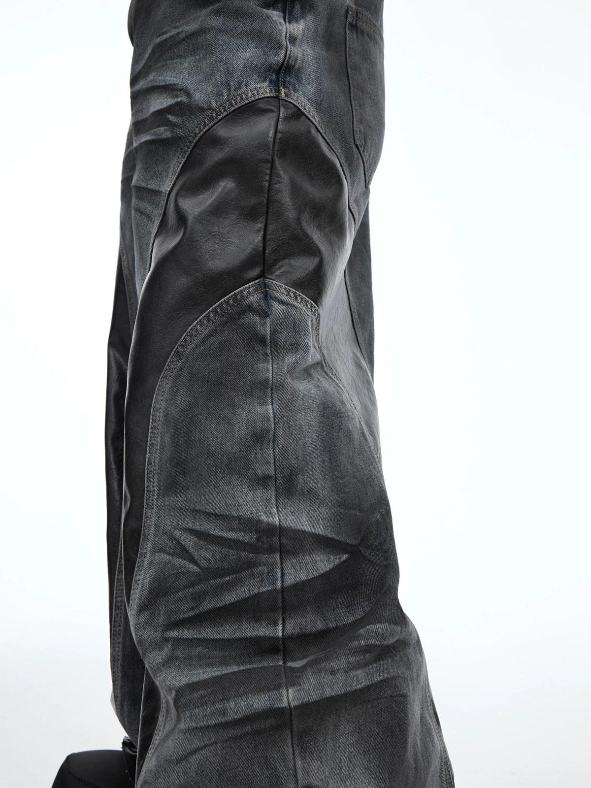 Relaxed Washed Denim Jeans with PU Panel Details - main image 4