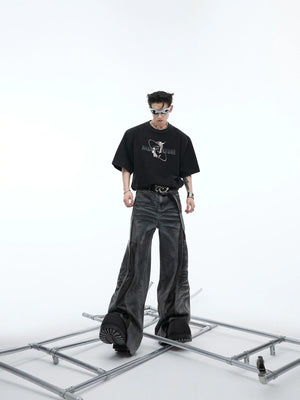 Relaxed Washed Denim Jeans with PU Panel Details - main image 5