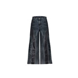 Relaxed Washed Denim Jeans with PU Panel Details - Muted Blue