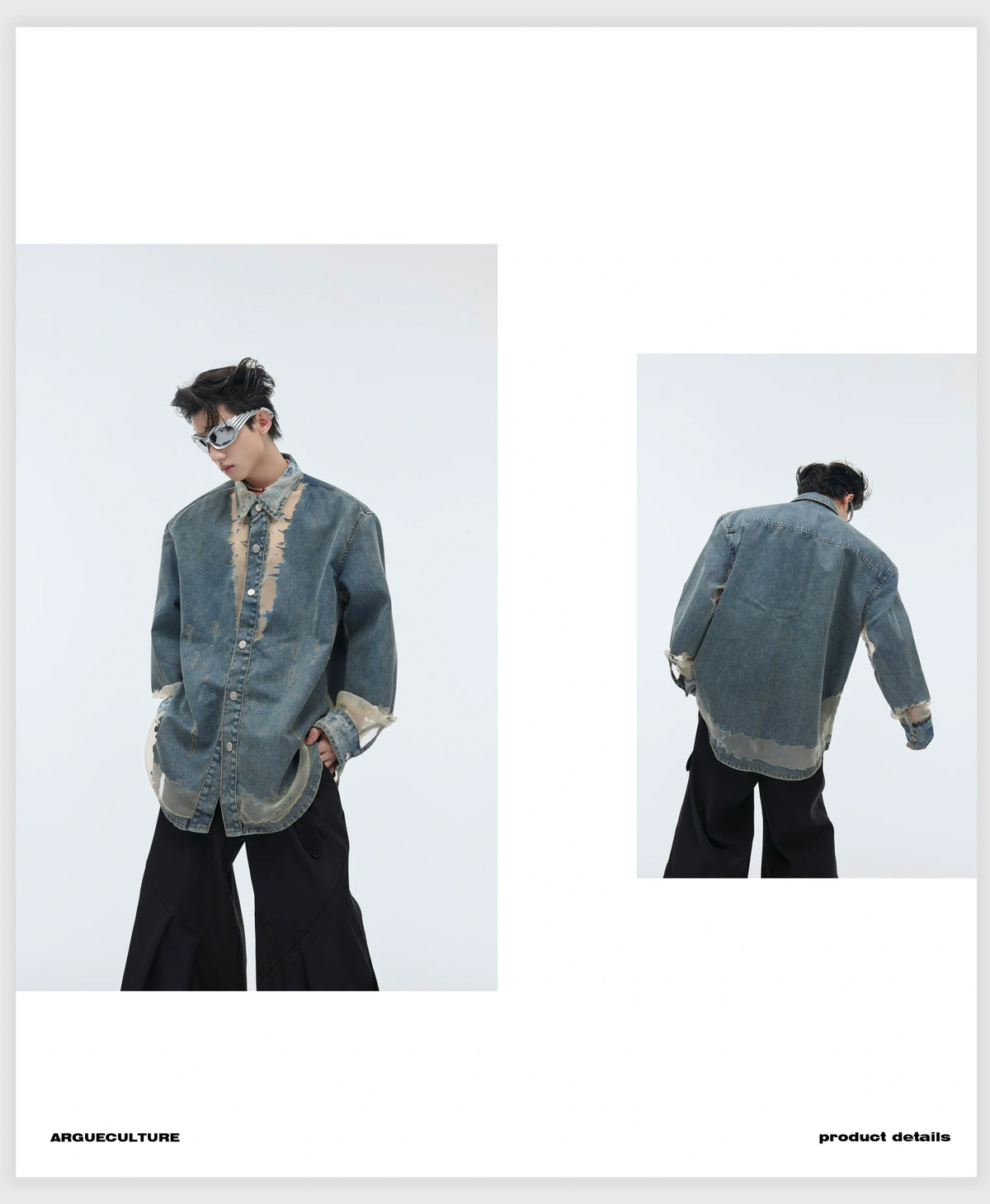 Deconstructed Hollow Denim Shirt with Lace Panels - description image 3