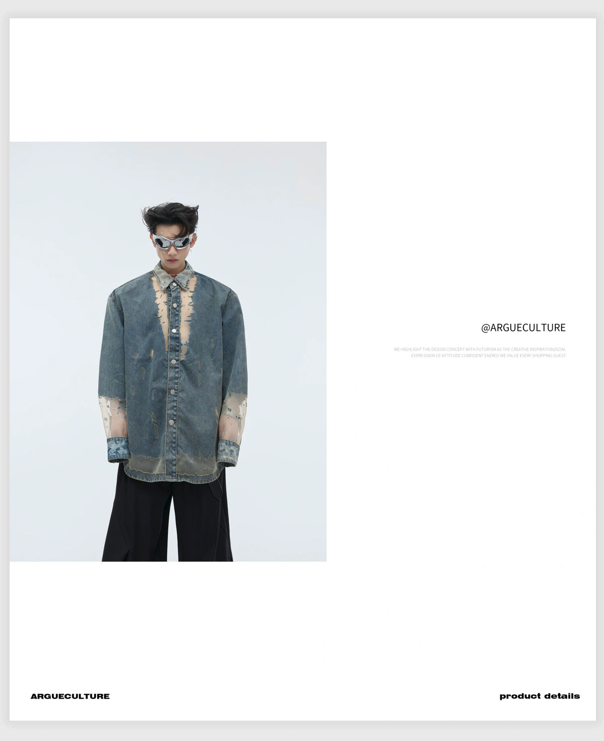 Deconstructed Hollow Denim Shirt with Lace Panels - description image 5
