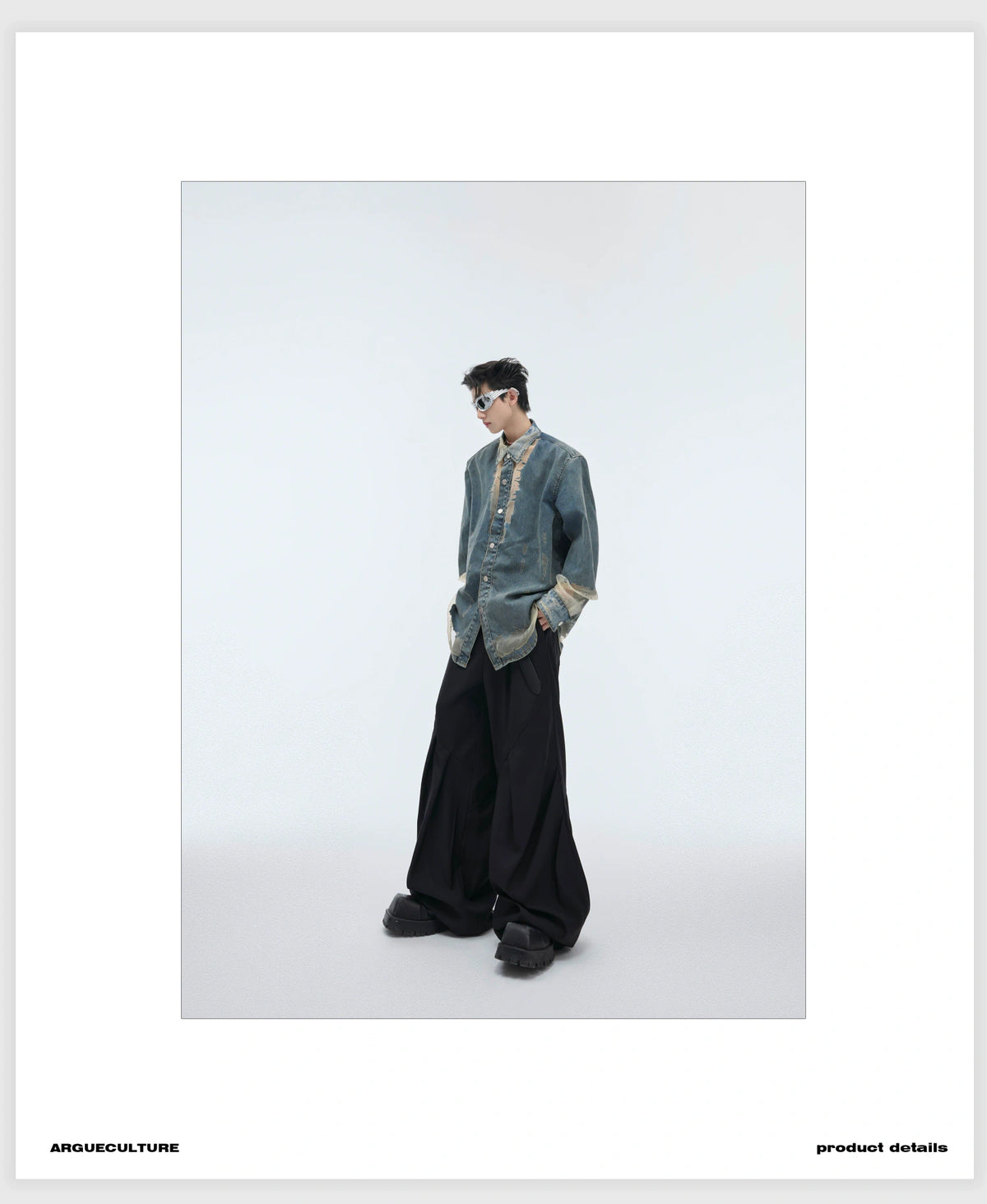 Deconstructed Hollow Denim Shirt with Lace Panels - description image 8