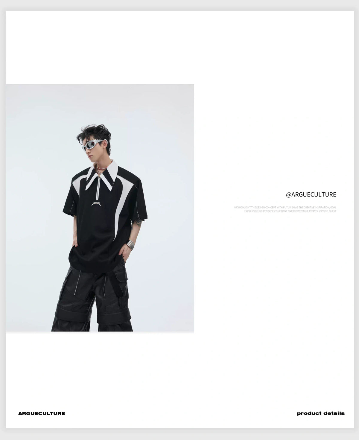 Color-Blocked Deconstructed Polo Tee | Relaxed Fit - description image 13