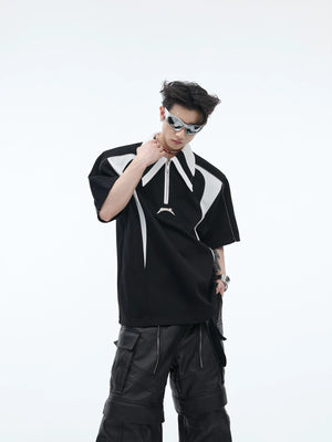 Color-Blocked Deconstructed Polo Tee | Relaxed Fit - main image 1
