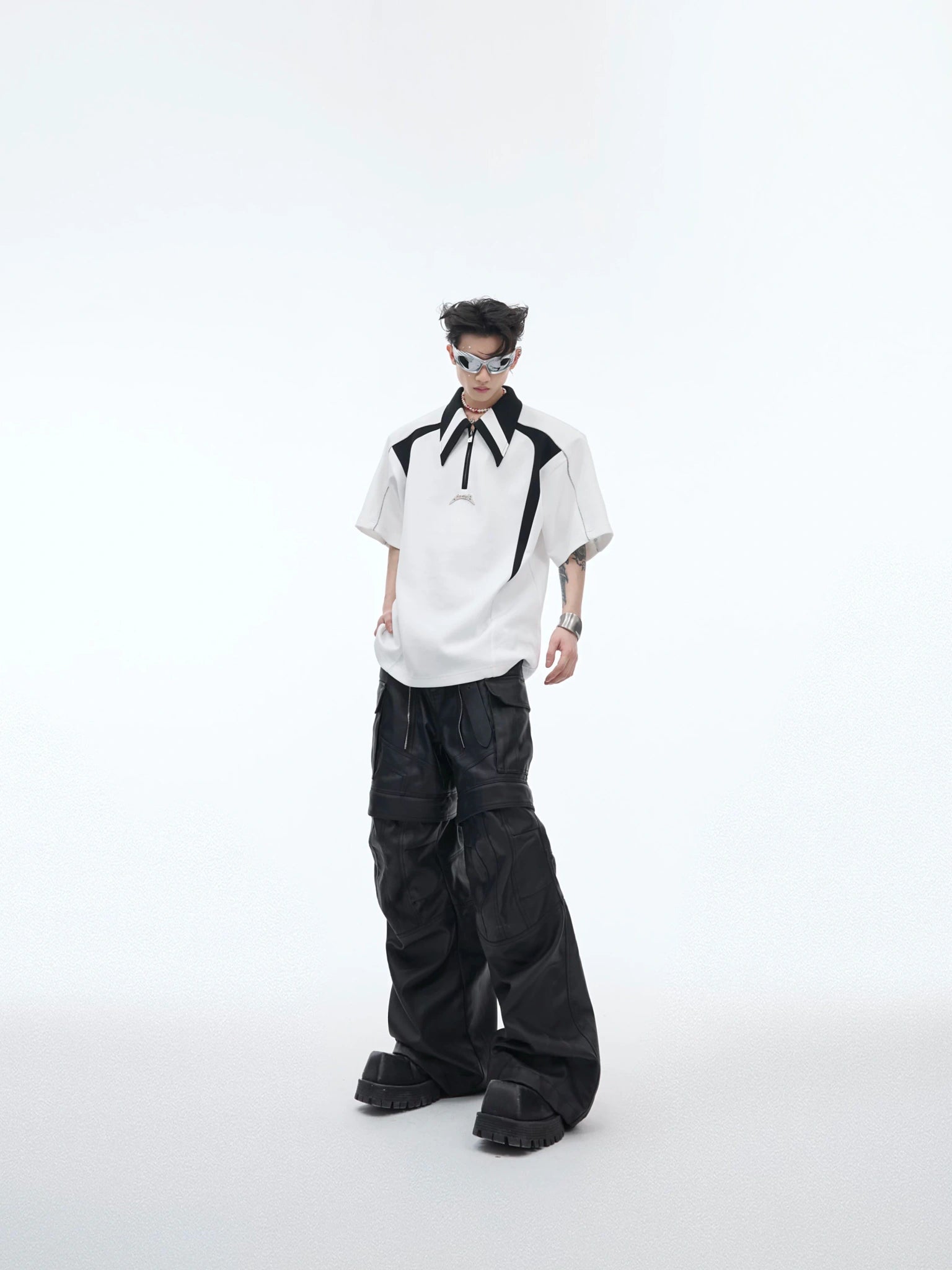Color-Blocked Deconstructed Polo Tee | Relaxed Fit - main image 5
