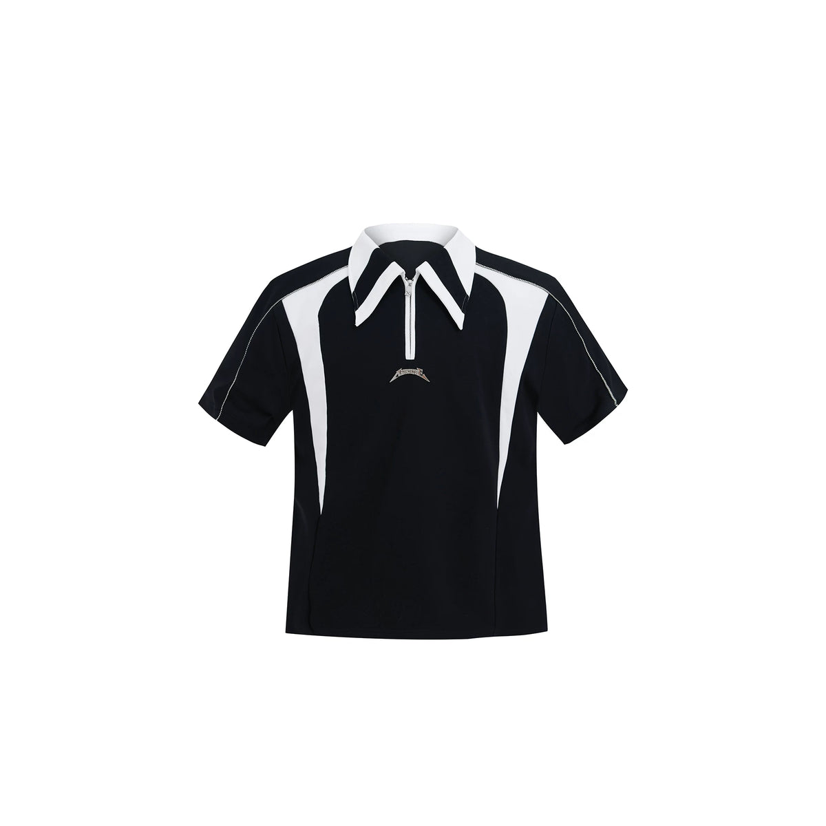 Color-Blocked Deconstructed Polo Tee | Relaxed Fit - Black