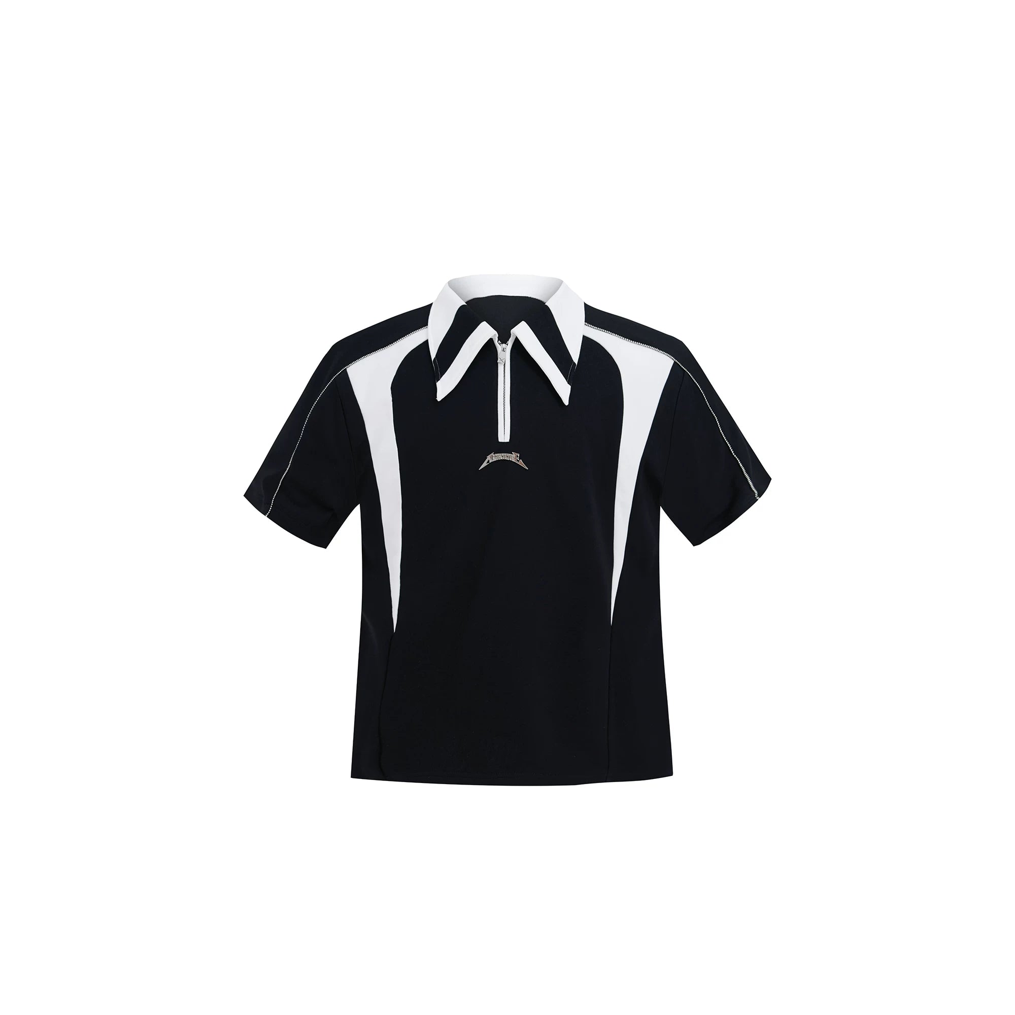 Color-Blocked Deconstructed Polo Tee | Relaxed Fit - Black