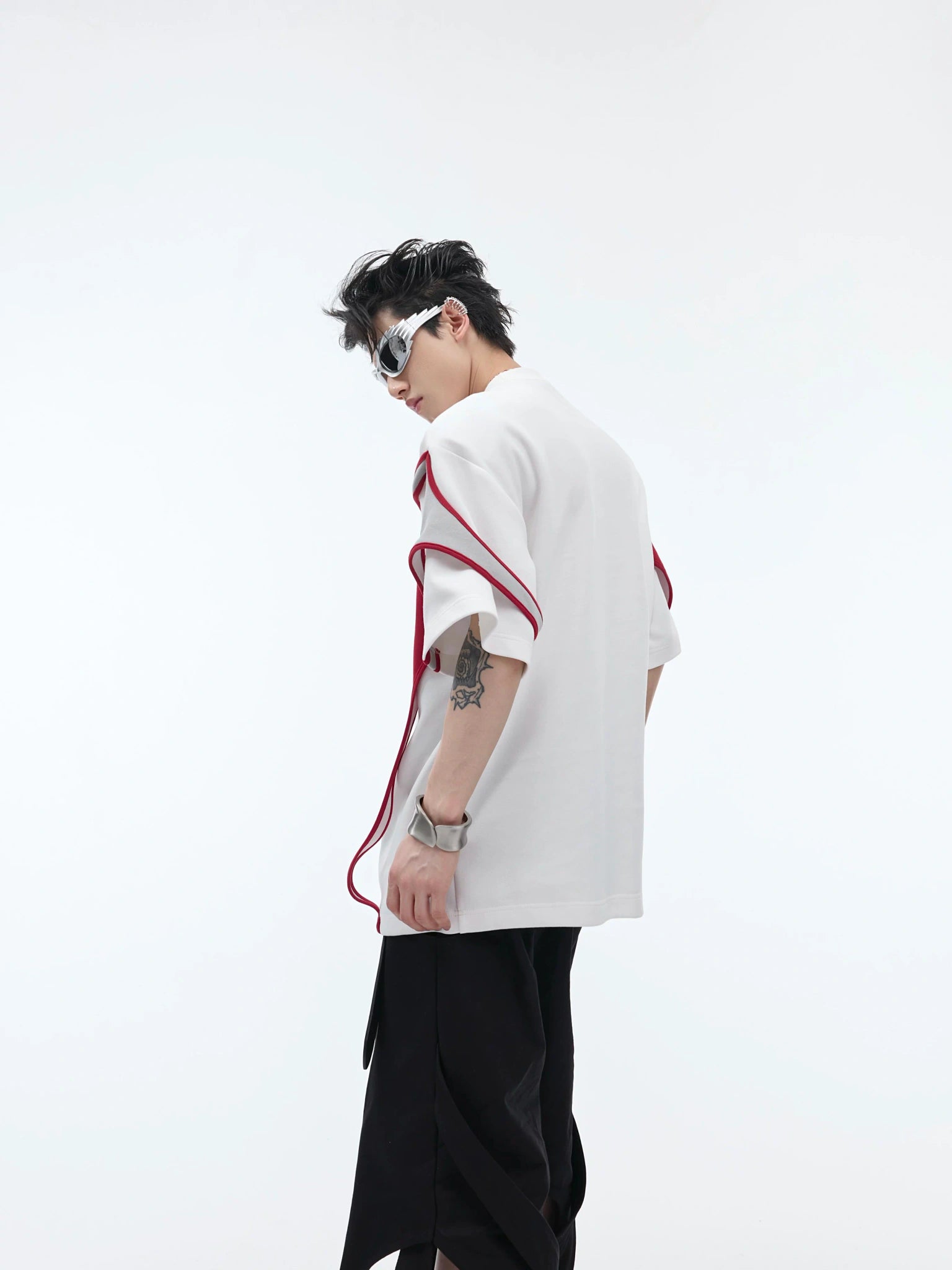 Deconstructed Layered Shoulder-Pad Tee | Streetwear - main image 5