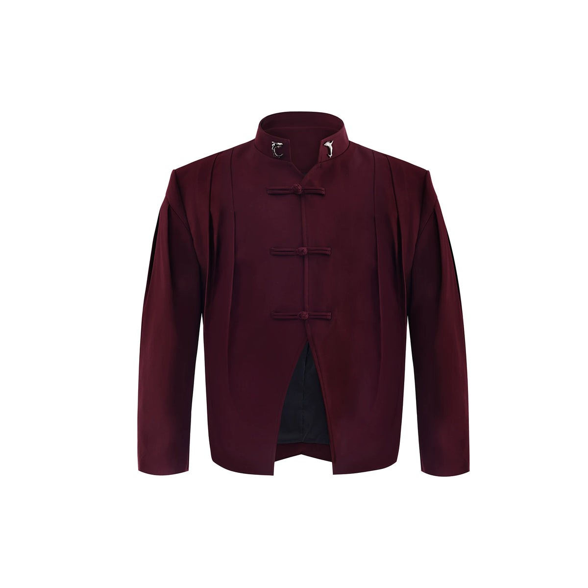 Pleated Frog-Button Jacket | Relaxed New-Chinese Style - Red
