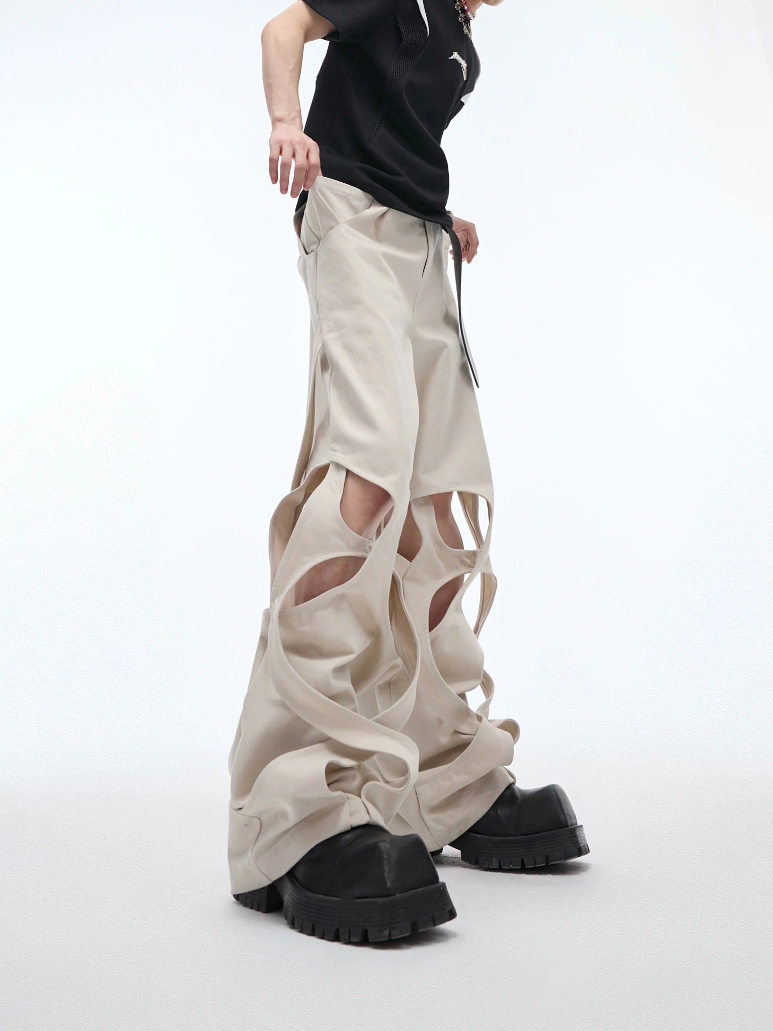 Deconstructed Cut-Out Cargo Pants | Loose Tapered Fit - main image 2
