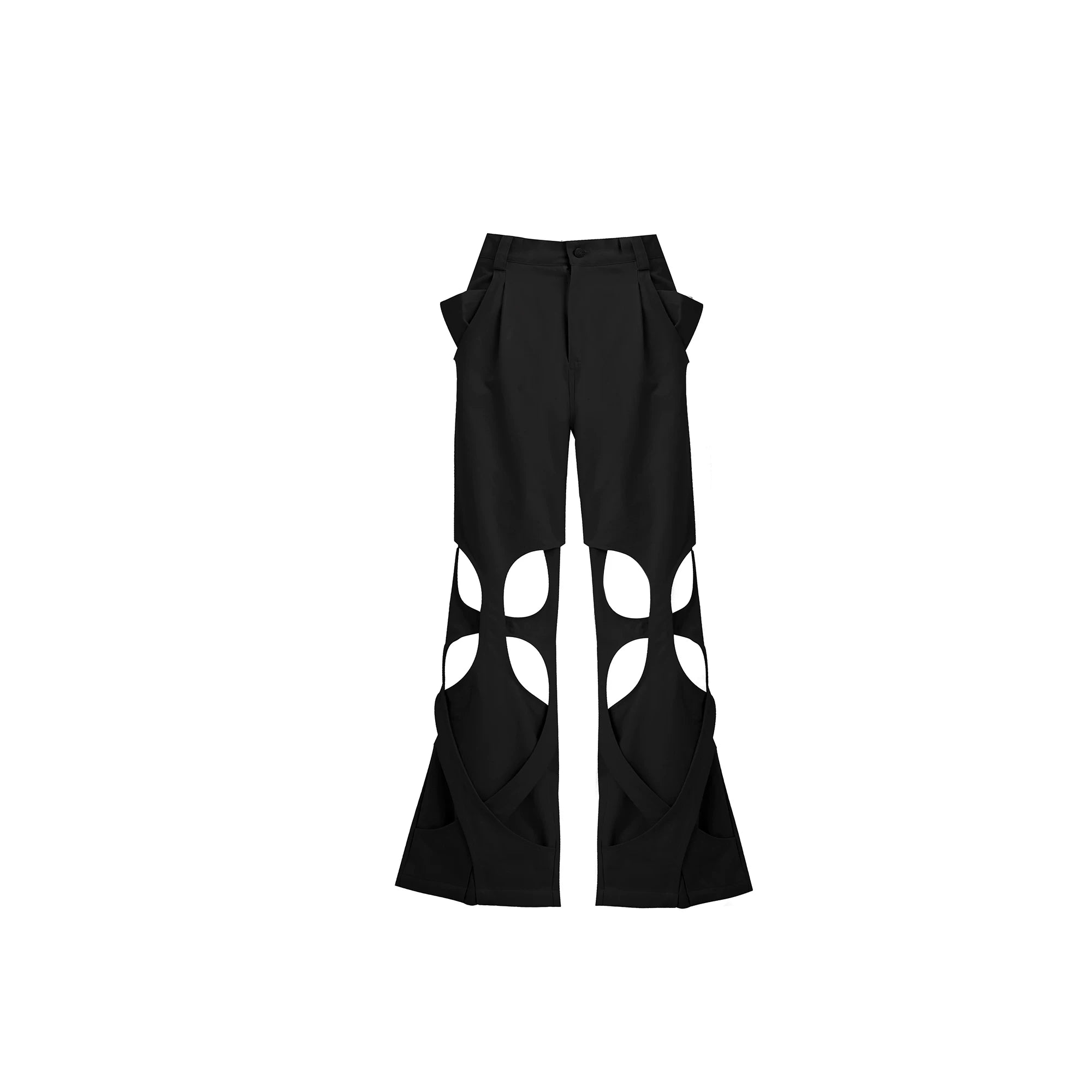 Deconstructed Cut-Out Cargo Pants | Loose Tapered Fit - Black