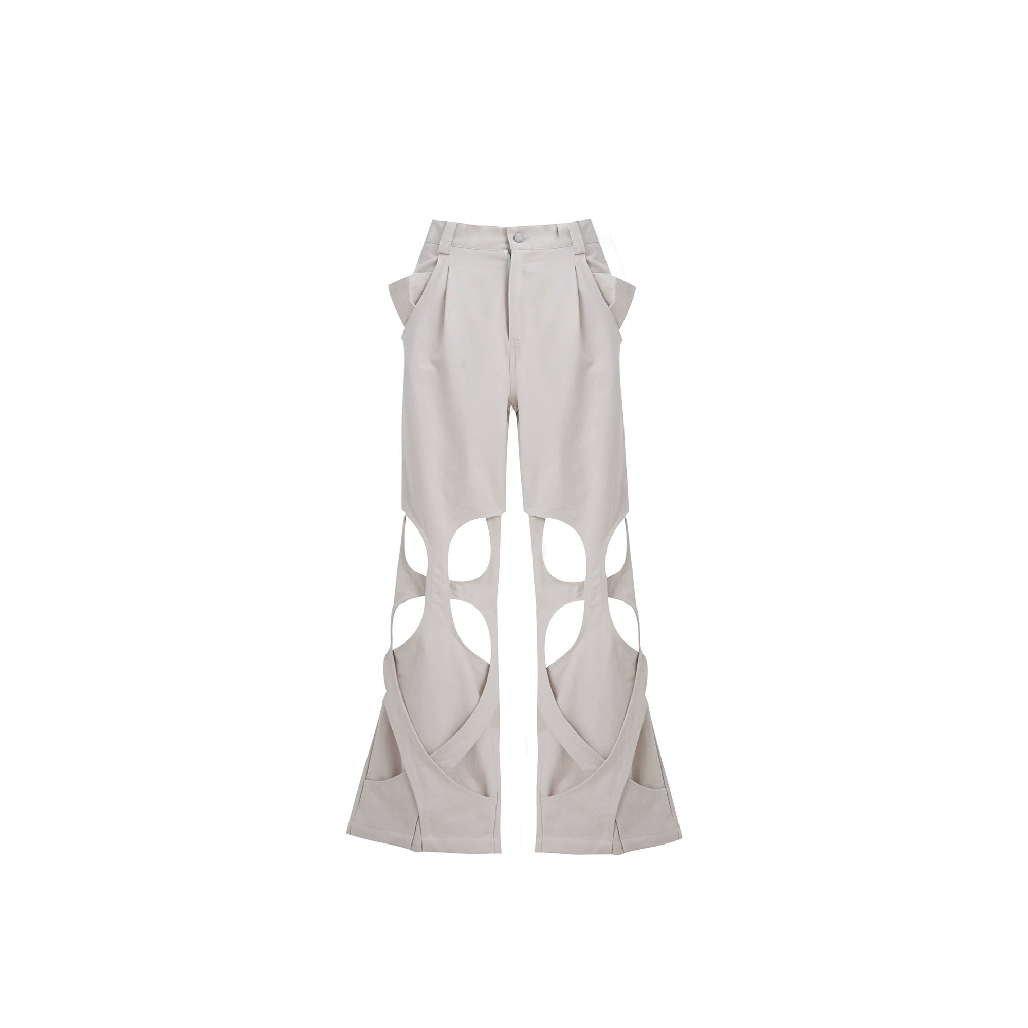 Deconstructed Cut-Out Cargo Pants | Loose Tapered Fit - White