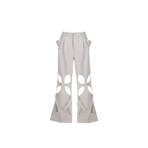 Deconstructed Cut-Out Cargo Pants | Loose Tapered Fit - White