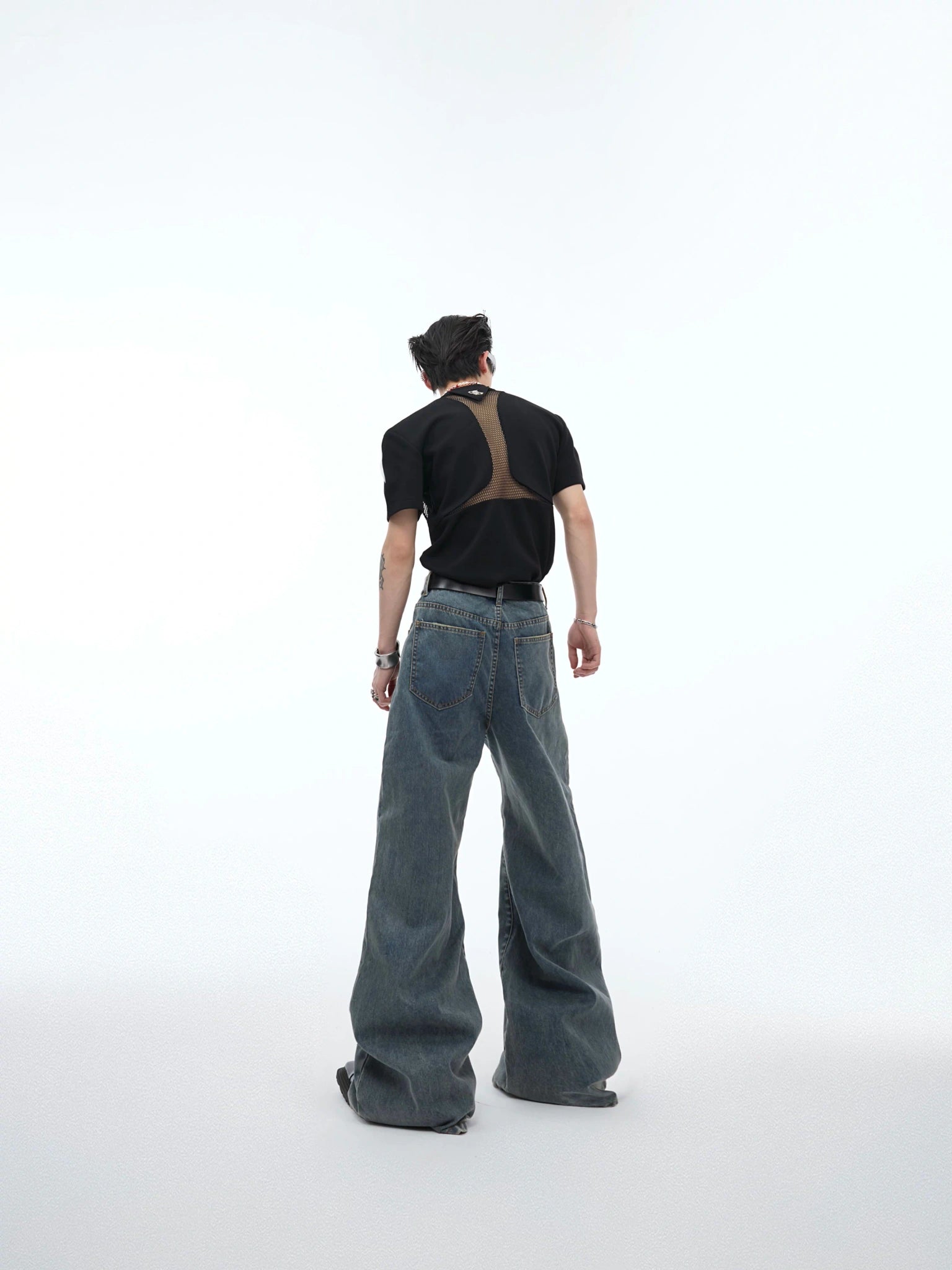 Distressed Washed Flare Jeans | Mid-Rise Denim Pants - main image 4
