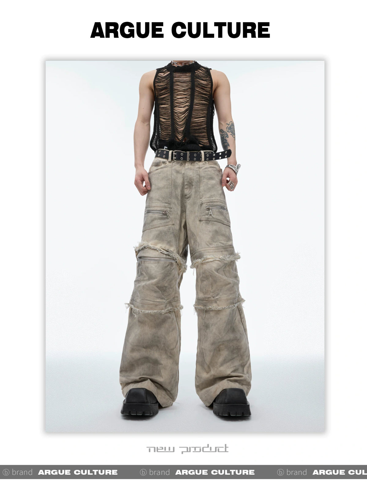 Grey-Beige Washed Detachable Cargo Pants | Relaxed Fit - description image 3