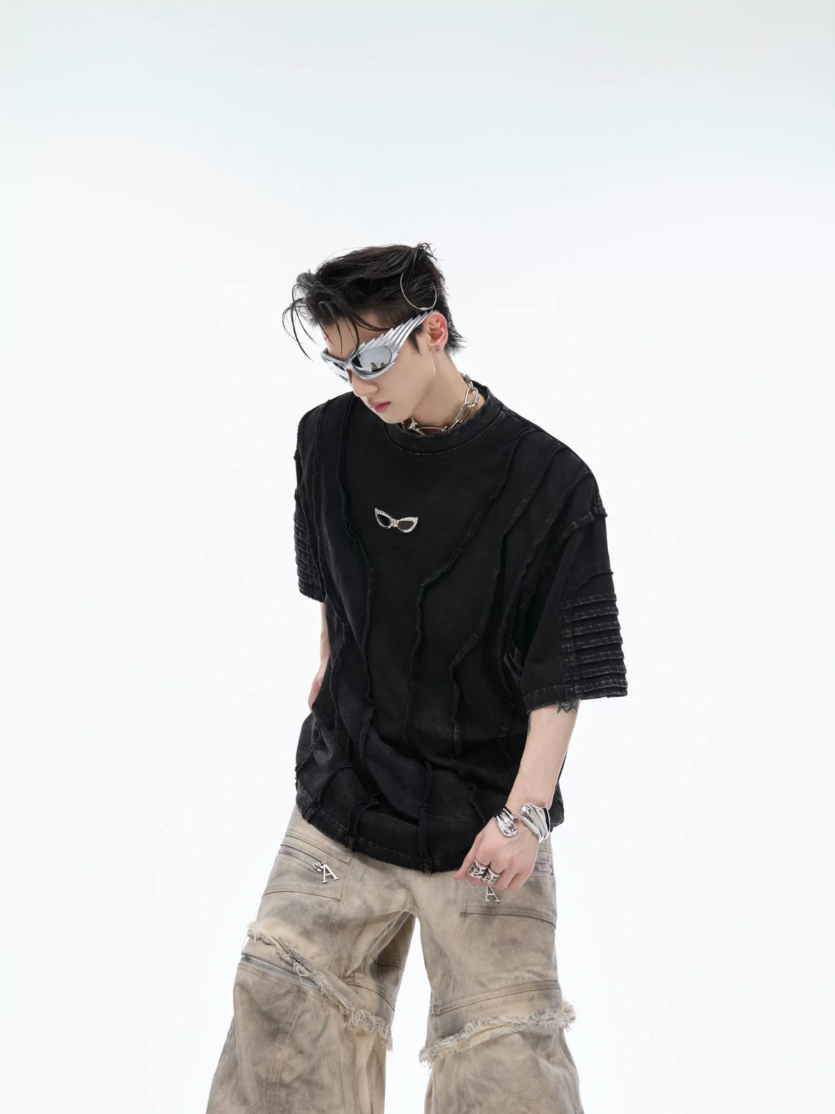Grey-Beige Washed Detachable Cargo Pants | Relaxed Fit - description image 5
