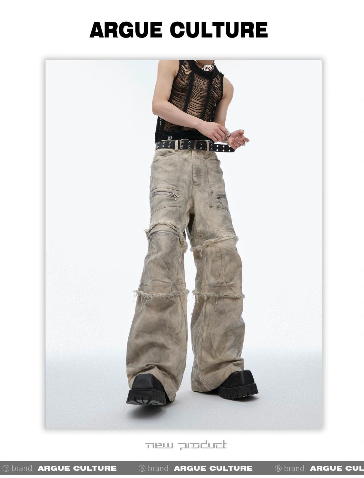 Grey-Beige Washed Detachable Cargo Pants | Relaxed Fit - description image 6