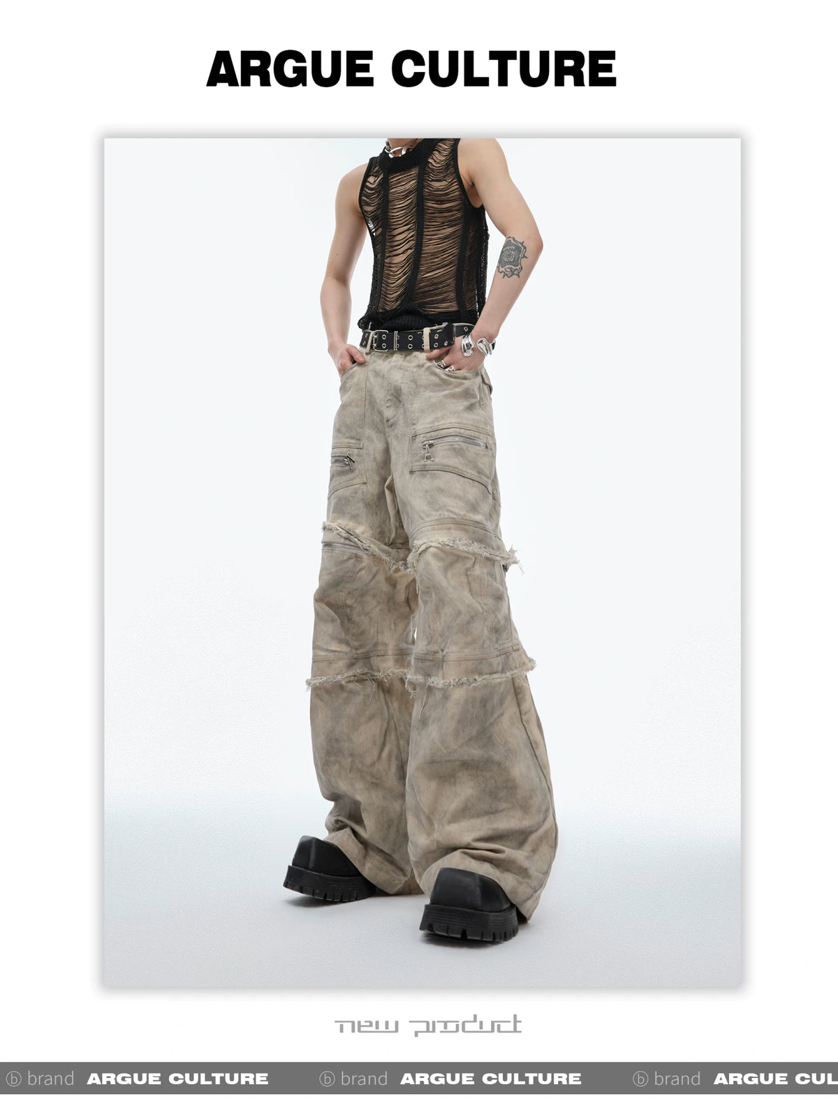 Grey-Beige Washed Detachable Cargo Pants | Relaxed Fit - description image 7