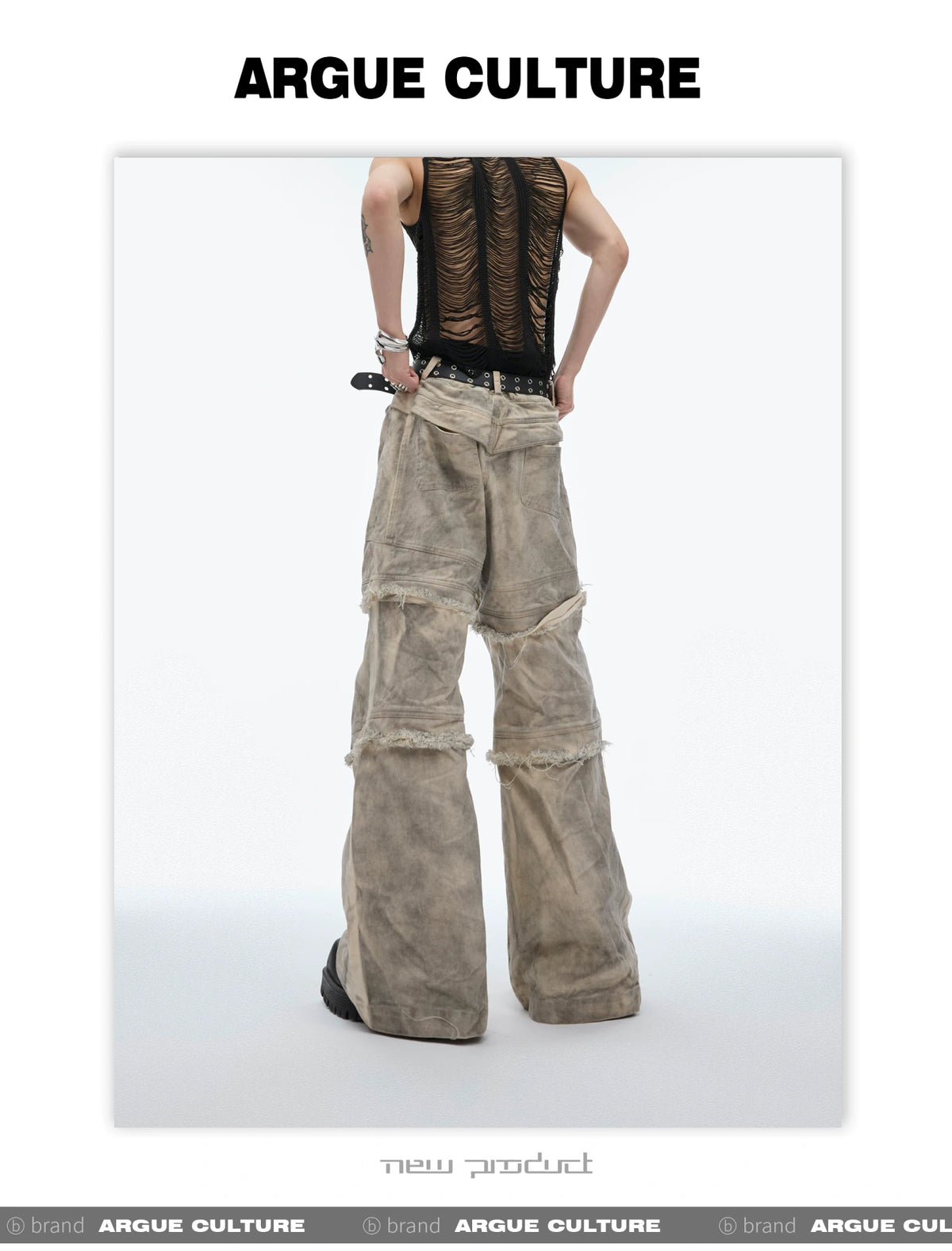 Grey-Beige Washed Detachable Cargo Pants | Relaxed Fit - description image 8