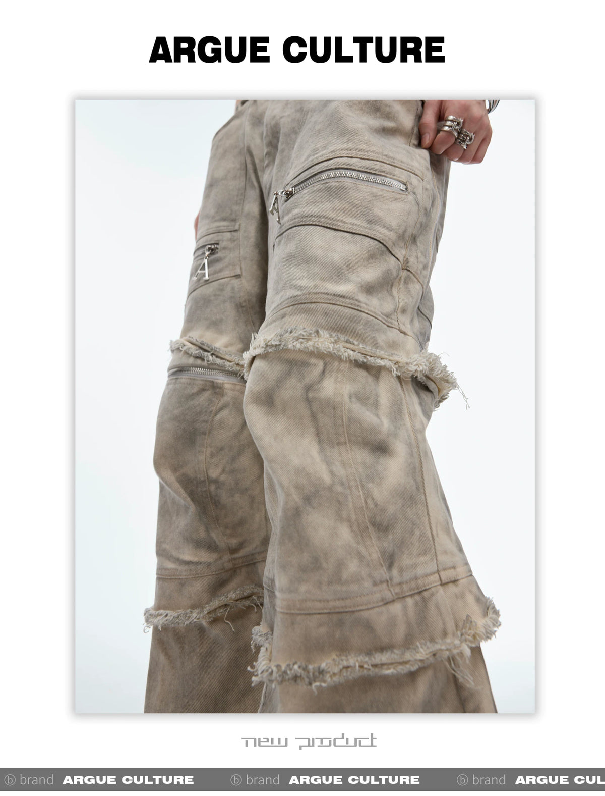 Grey-Beige Washed Detachable Cargo Pants | Relaxed Fit - description image 9