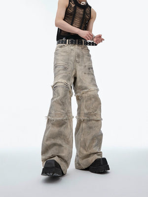 Grey-Beige Washed Detachable Cargo Pants | Relaxed Fit - main image 1