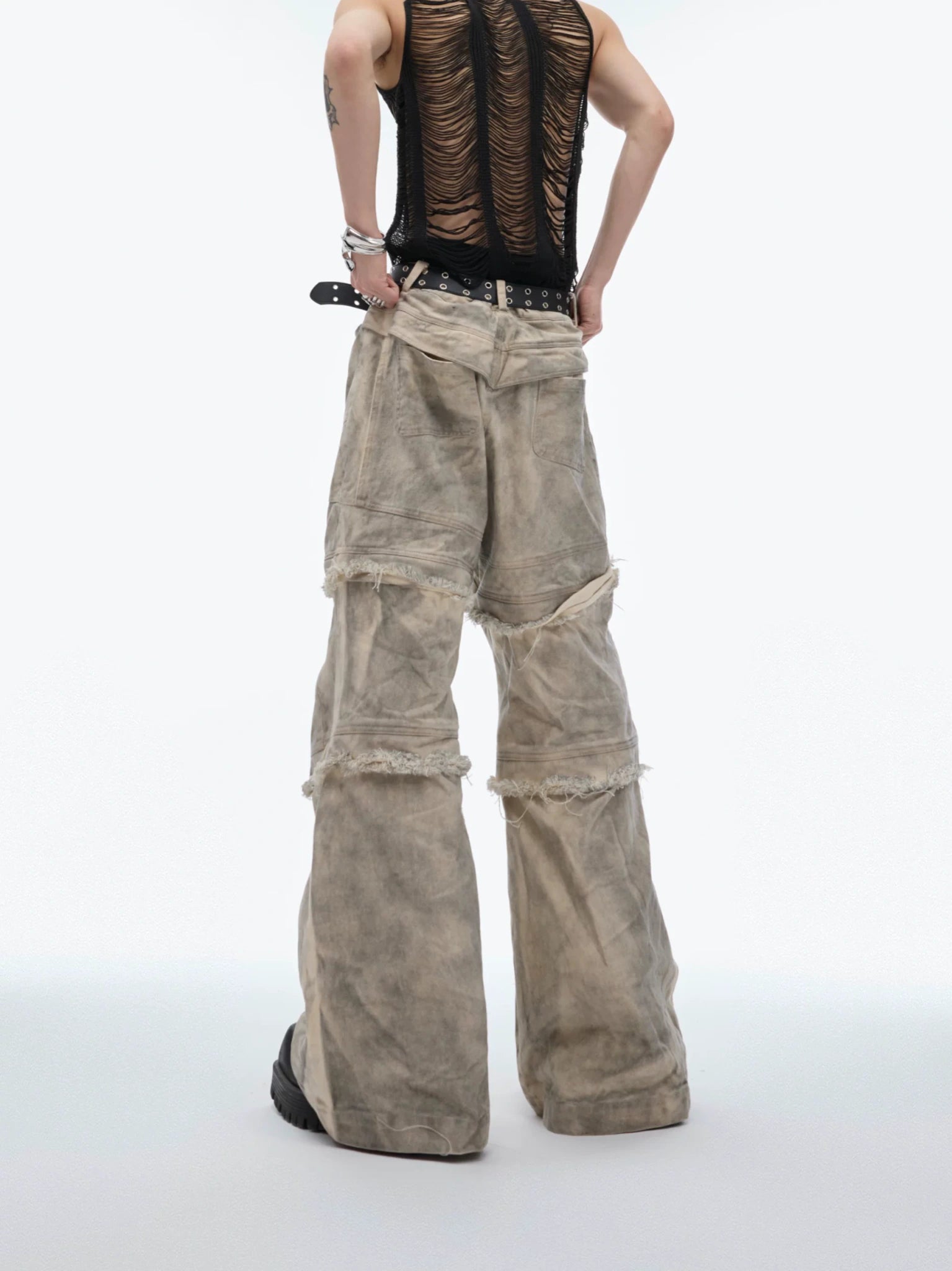 Grey-Beige Washed Detachable Cargo Pants | Relaxed Fit - main image 4