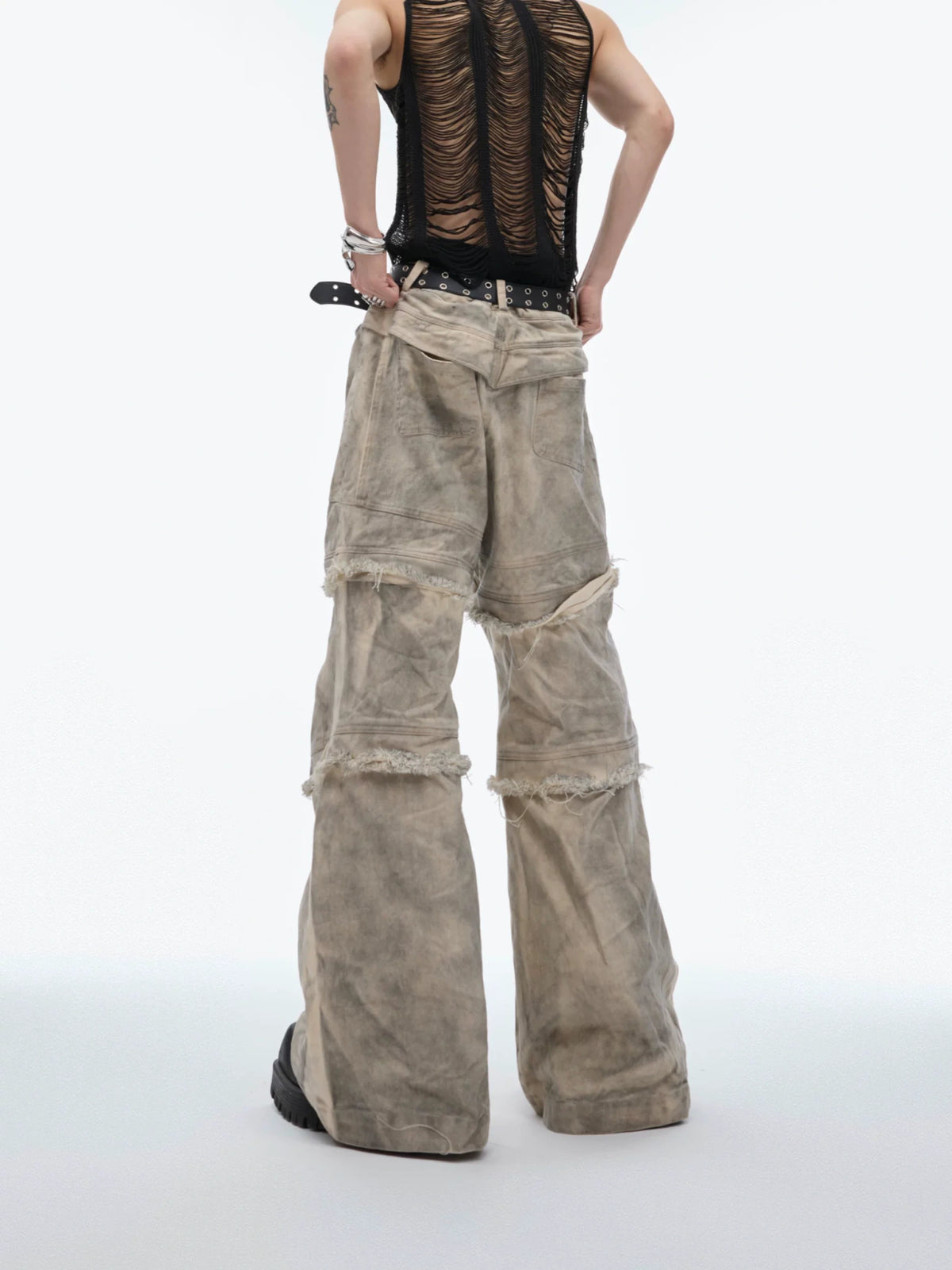 Grey-Beige Washed Detachable Cargo Pants | Relaxed Fit - main image 4