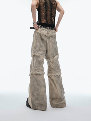 Grey-Beige Washed Detachable Cargo Pants | Relaxed Fit - main image 4