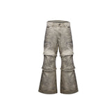 Grey-Beige Washed Detachable Cargo Pants | Relaxed Fit - Yellow (Convertible to Shorts)