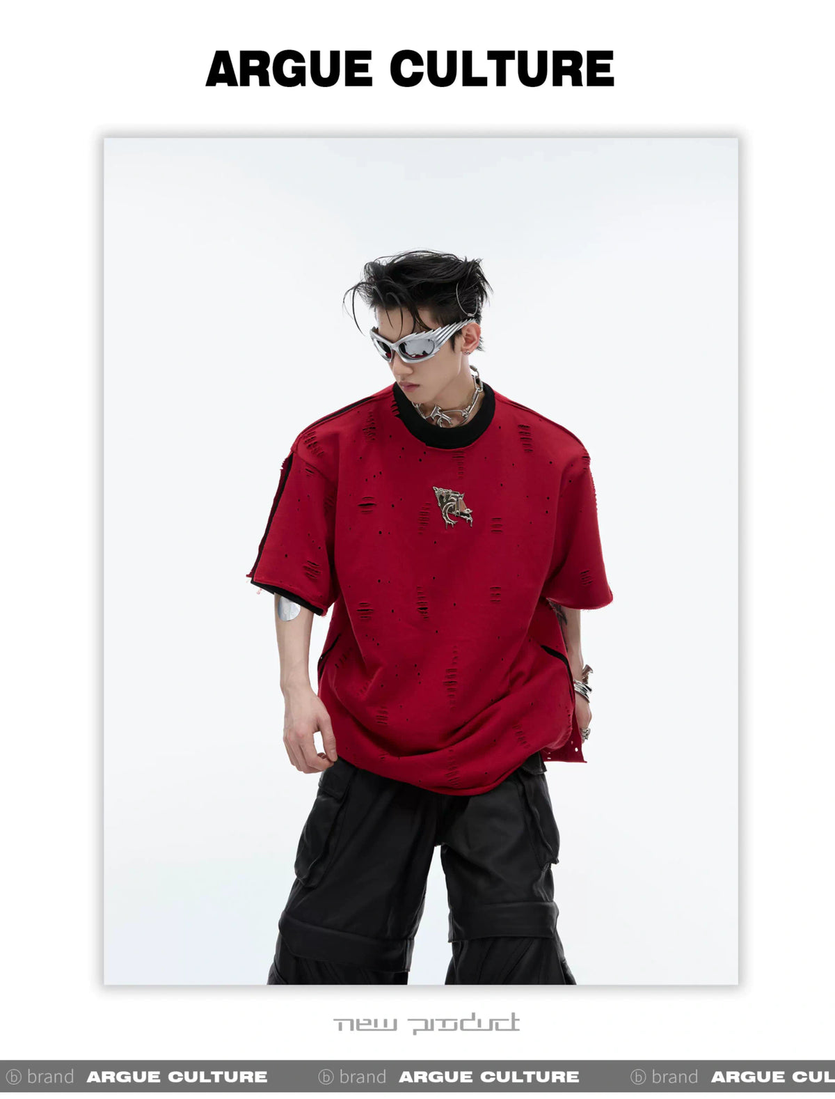Deconstructed Logo Shoulder-Pad Cotton T-Shirt - description image 5