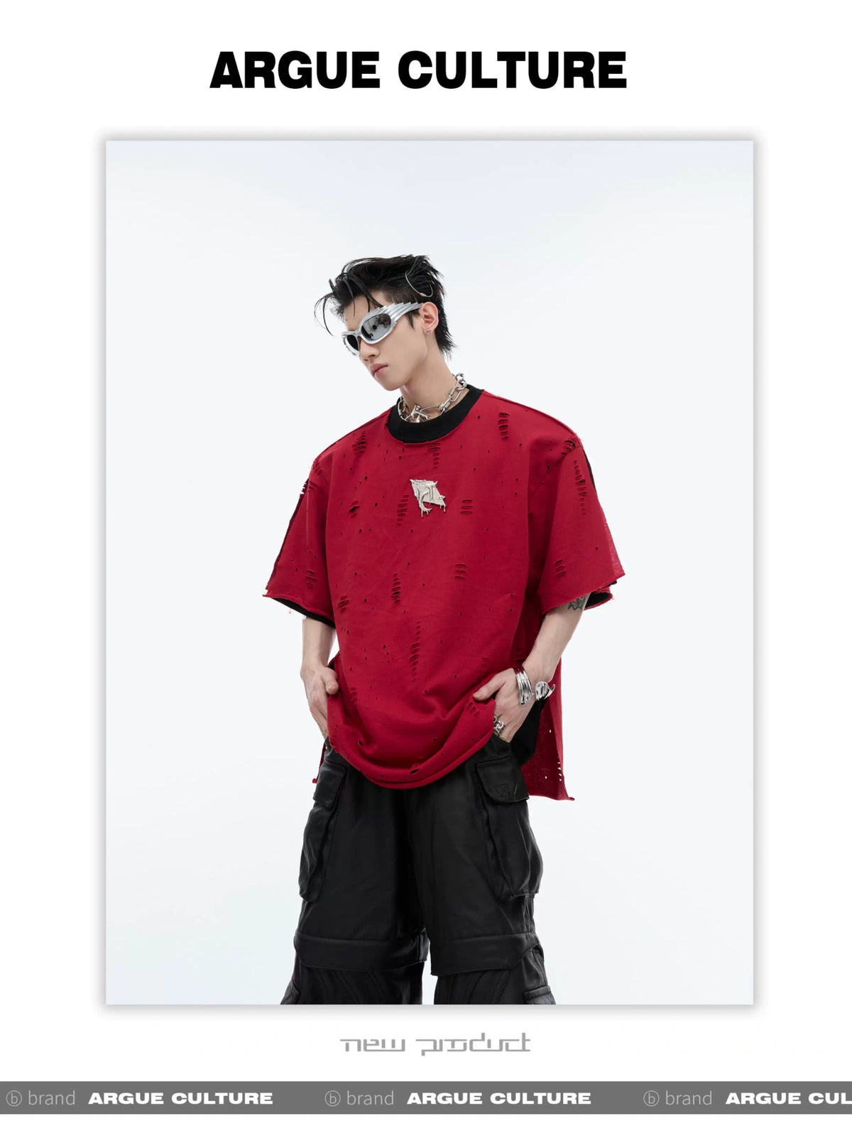 Deconstructed Logo Shoulder-Pad Cotton T-Shirt - description image 6