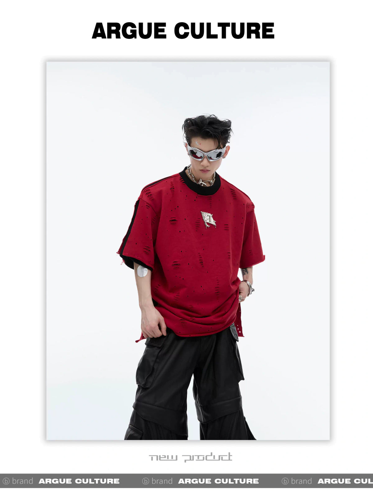 Deconstructed Logo Shoulder-Pad Cotton T-Shirt - description image 8