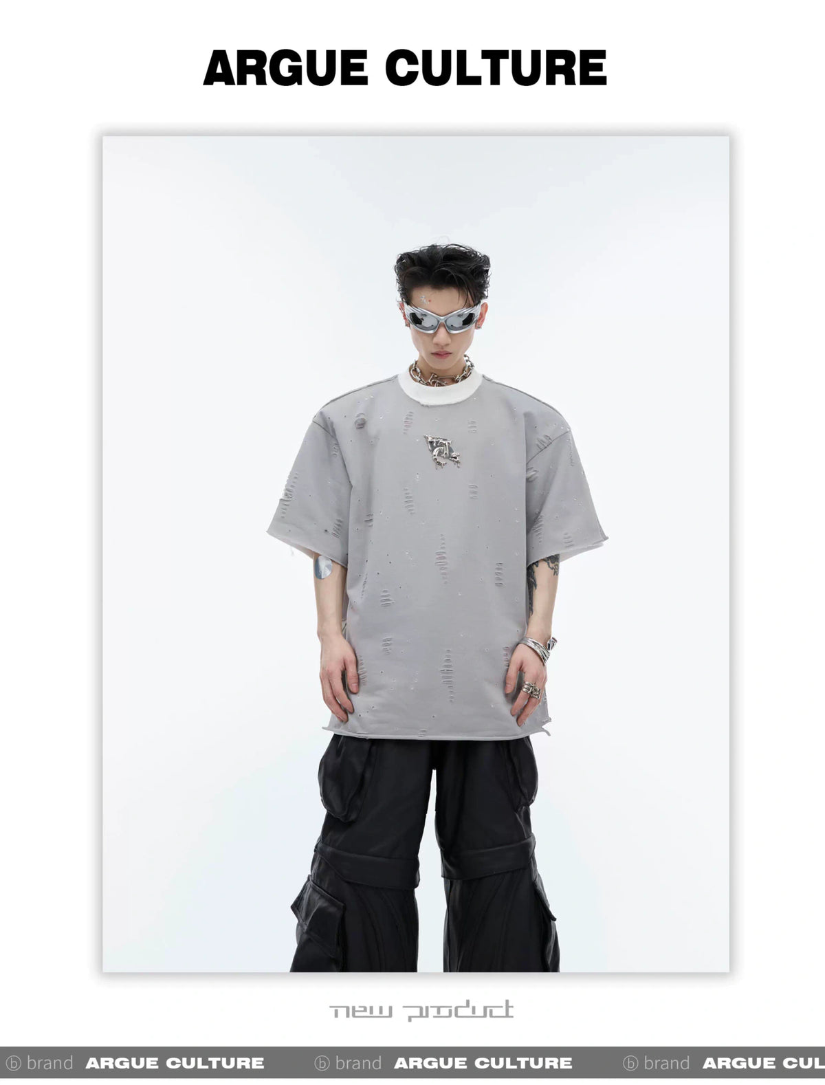 Deconstructed Logo Shoulder-Pad Cotton T-Shirt - description image 11