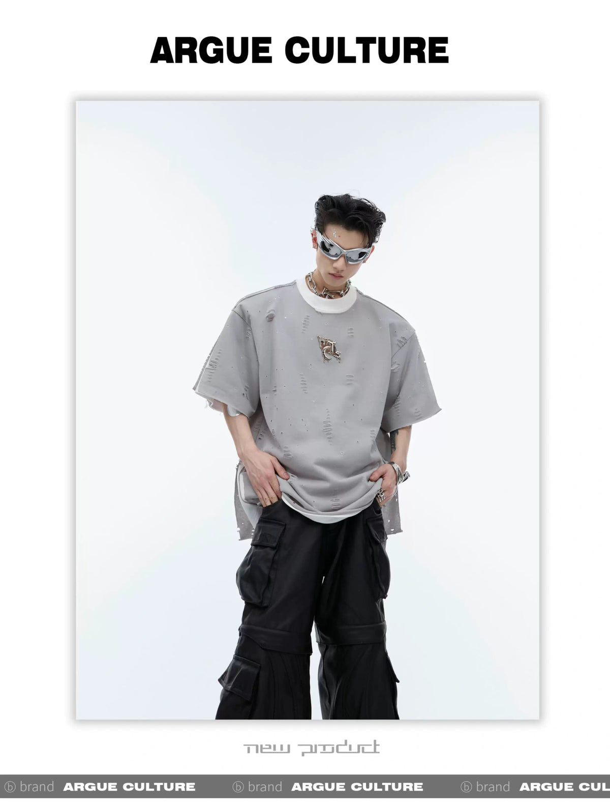Deconstructed Logo Shoulder-Pad Cotton T-Shirt - description image 12