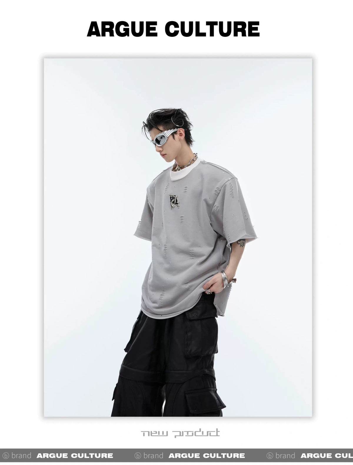 Deconstructed Logo Shoulder-Pad Cotton T-Shirt - description image 13