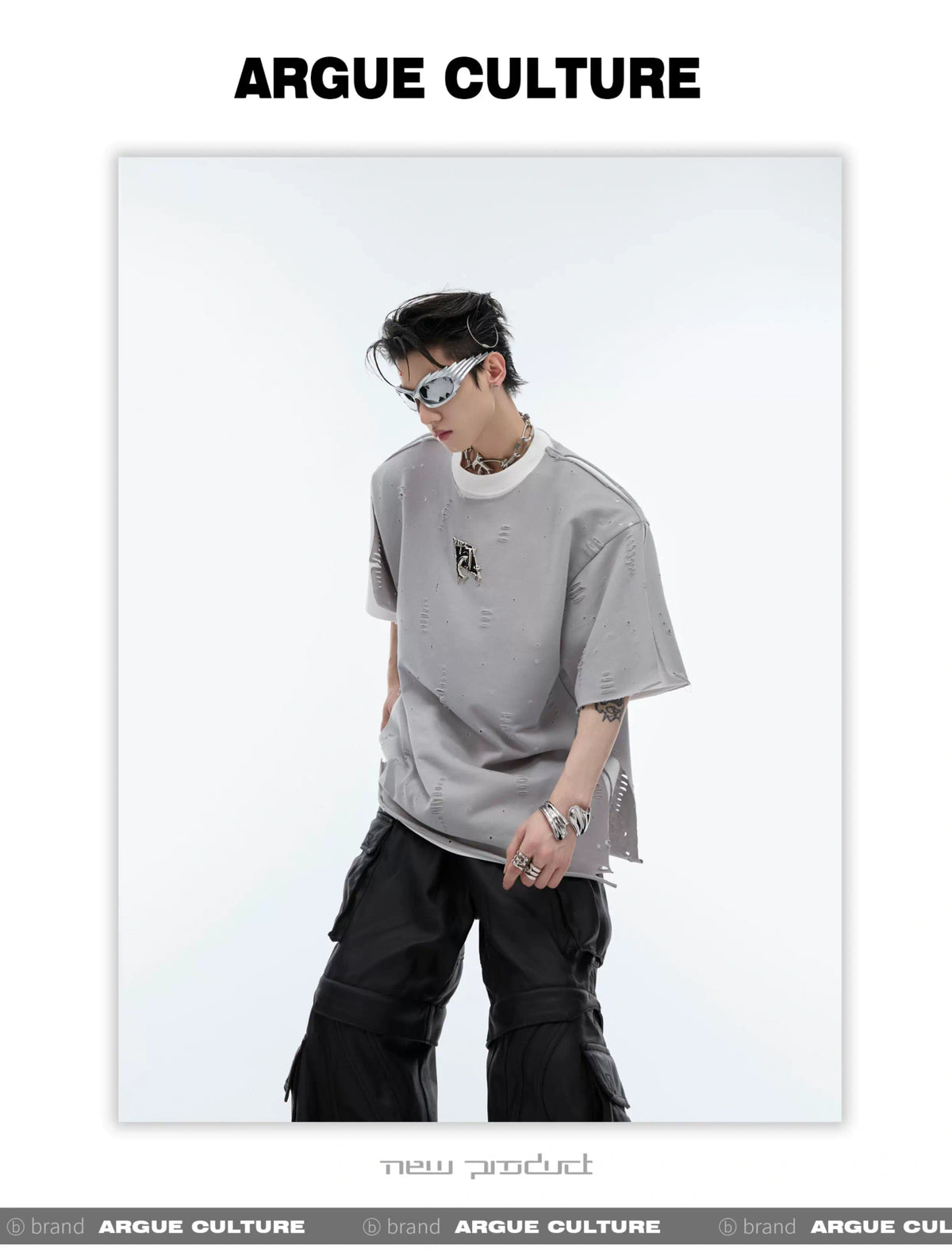 Deconstructed Logo Shoulder-Pad Cotton T-Shirt - description image 14